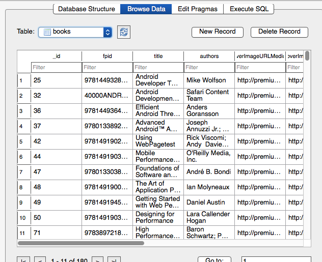 Database data pulled from Android Device