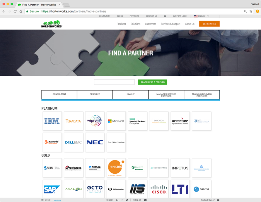 Hortonworks’ partnership page