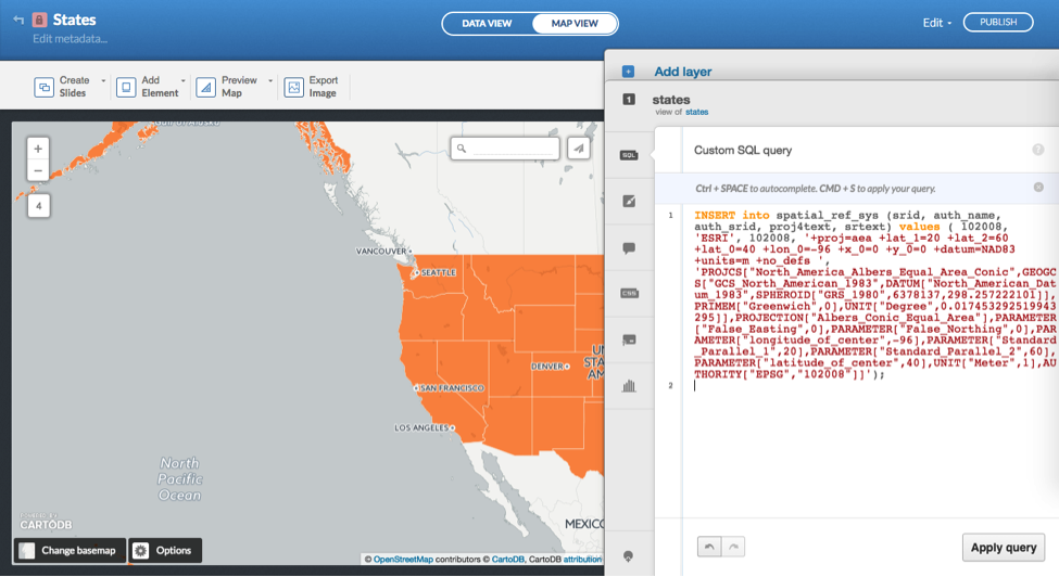 Importing a spatial reference into CARTO