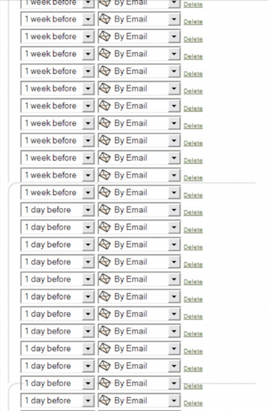 Screenshot of way, way too many reminders