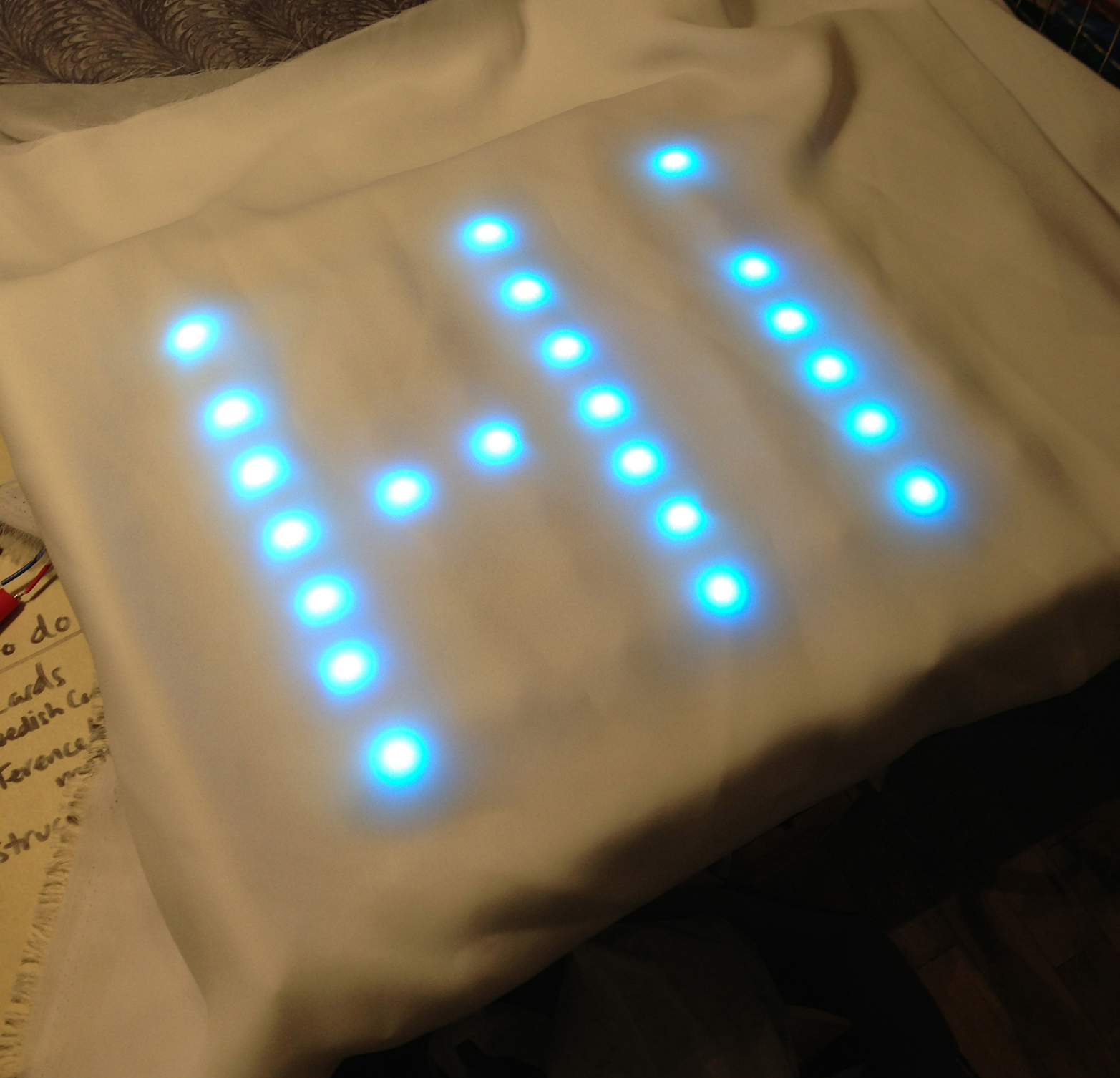 Testing individual components separately before combining reduces the time you spend debugging later; here I'm testing patterns and colors for RGB LEDs